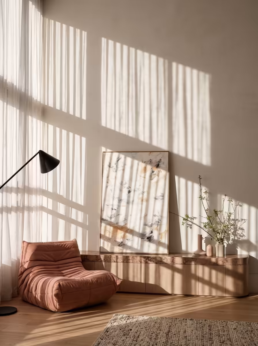 Fotografía para agencias inmobiliarias de un salón con iluminación natural.