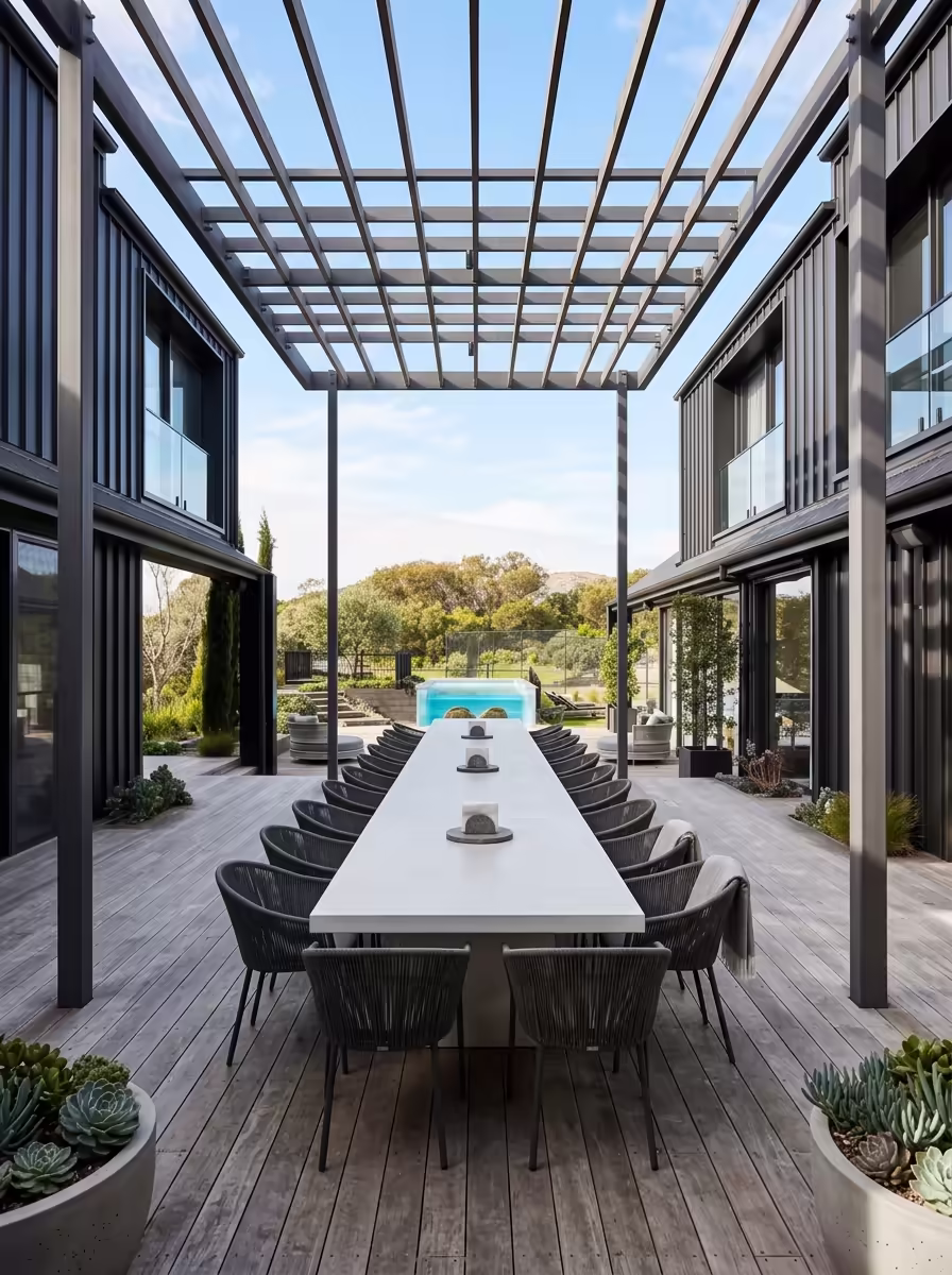 Producción audiovisual lifestyle de un comedor exterior con piscina en el Maresme.